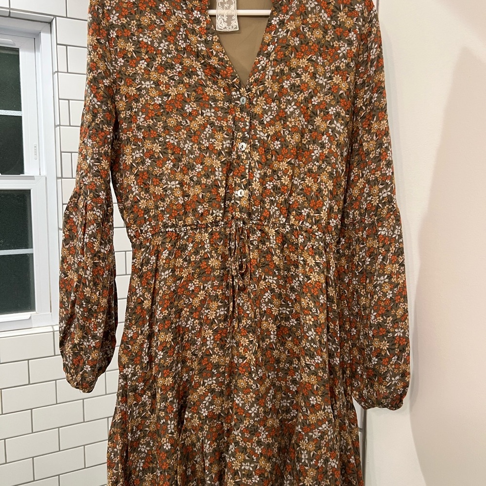 Sadie & Sage Floral Long Sleeve Dress - Brown and Orange